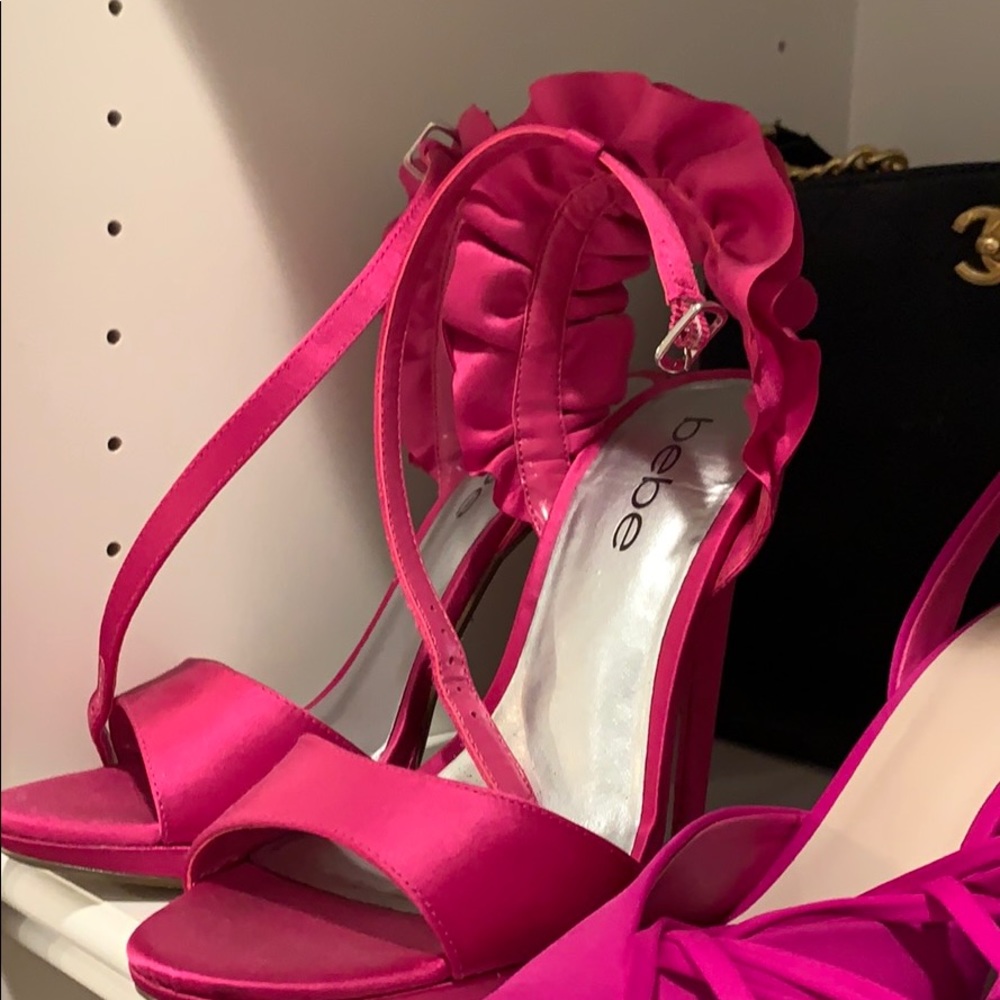 Pink satin ruffle heels